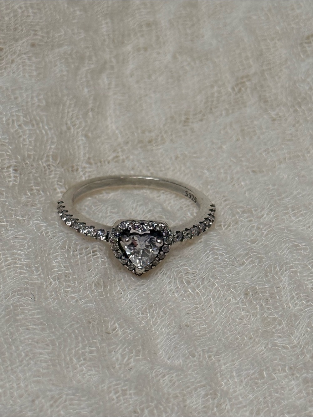 925 Sterling Silver Heart Halo CZ Ring in Clear, Size 8